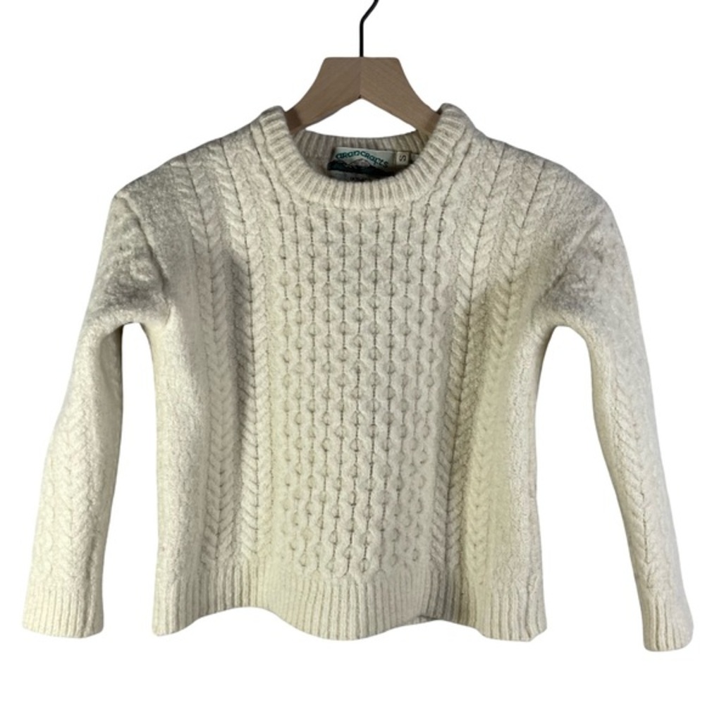 Vintage Aran Crafts Cable Knit Cream Cardigan Ireland Irish Fisherman Sweater S